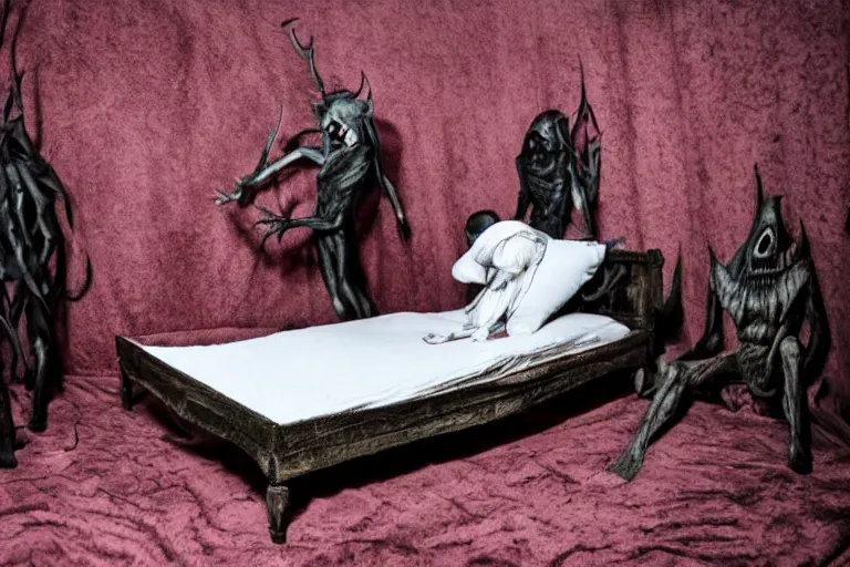 Prompt: sleep paralysis demon horror night bed