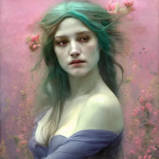 Image similar to goddess of magnolias, wind swept hair, murky underwater and dreaming by jeremy lipkin, vincent di fate, hieronymus bosch, rule of thirds, seductive look, beautiful