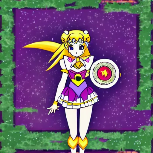 Image similar to sailor moon in the style of legend of zelda, digital art