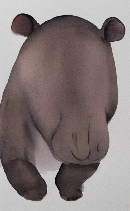 Prompt: minimalistic aquarell painting of a hippo, white background