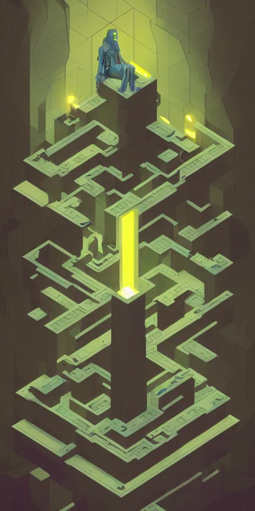 Image similar to isometric portrait of advanced alien, his last moment, mystical, technology meets fantasy, map, infographic, concept art, art station, style of monument valley, giger, wes anderson