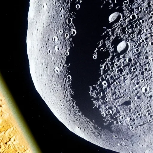 Prompt: photo from space of a giant humans face coming out of moon, detailed, NASA