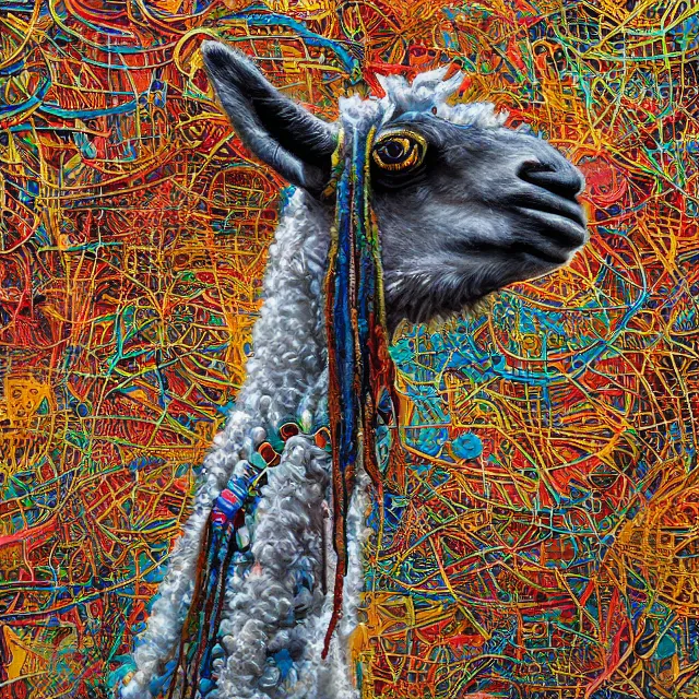 Image similar to llama with dreadlocks, industrial scifi, by mandy jurgens, ernst haeckel, el anatsui, by hsiao, james jean