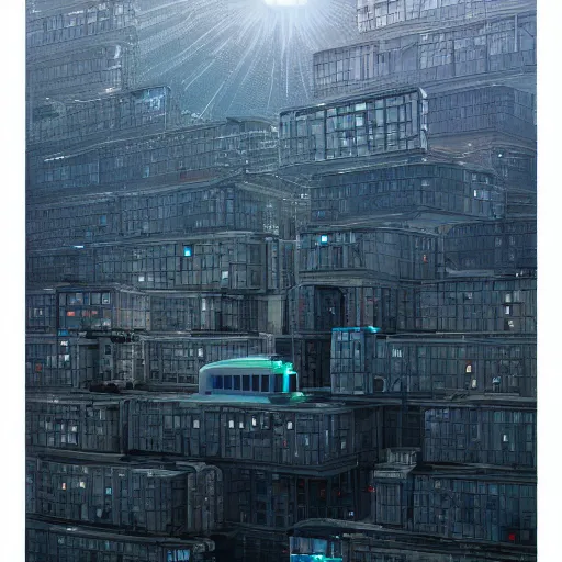 Image similar to the face of a disgruntled man, made of buildings and infrastructure, by beeple and vincent di fate, trending on artstation