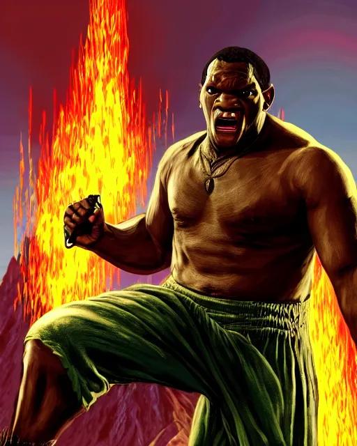 Prompt: Balrog from Lord of the rings in GTA V loading screen, GTA V Cover art by Stephen Bliss, boxart, loading screen,