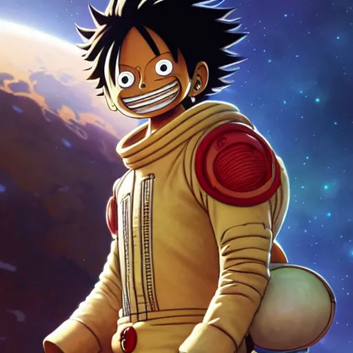 Image similar to luffy in a astronaut suit and luffy, intricate, luffy, highly detailed, digital painting, artstation, concept art, smooth, sharp focus, illustration, luffy, unreal engine 5, 8 k, art by artgerm and greg rutkowski and alphonse mucha