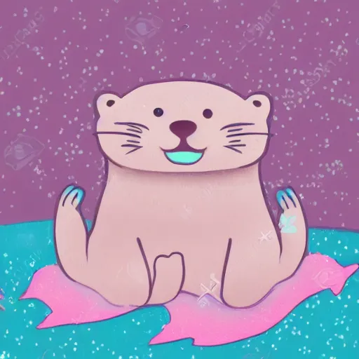 Prompt: kawaii pastel illustration of an otter