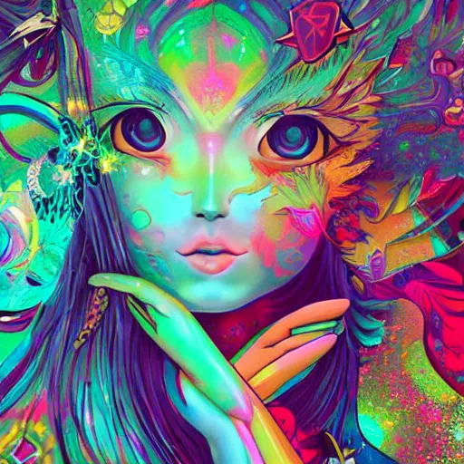 Image similar to artwork inspired by archan nair, james jean isolated deepdream vinyl figure harajuku anime character design, figure photography, dynamic pose, holographic undertones, glitter accents on figure, anime stylized, accurate fictional proportions, high delicate defined details, ethereal lighting