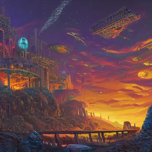 Image similar to a mechanicalian matte painting by dan mumford and meks and robots in virtual reality, trending on artstation. be, artificial - cycling, elements - matter - based - scientists - anticipating - theories