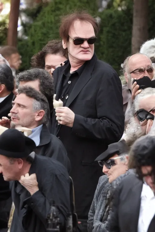 Image similar to quentin tarantino at a jewish funeral, directed by quentin tarantino 8 k