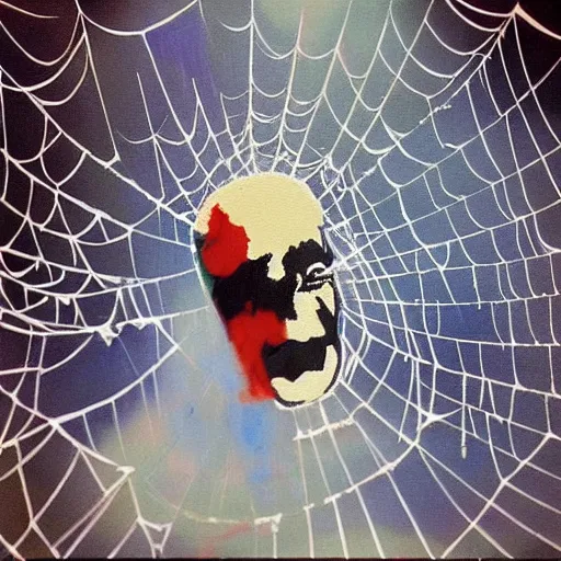 Image similar to “ painting of joe biden caught in a spider ’ s web ”