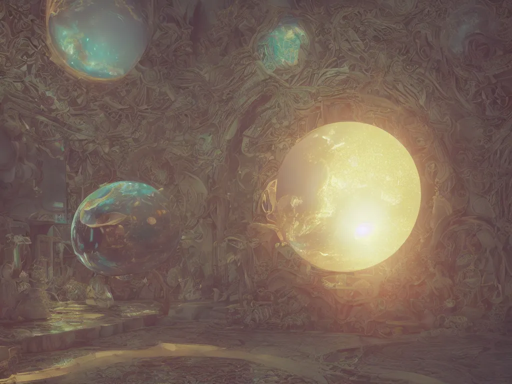 Image similar to 3 d render, sunlight study, the universe is a spheroid region 7 0 5 meters in diameter, art nouveau, by rachel ruysch and ( ( ( ( ( lisa frank ) ) ) ) ), 8 k, sharp focus, octane render