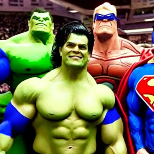 Image similar to supermen and hulk at WWE