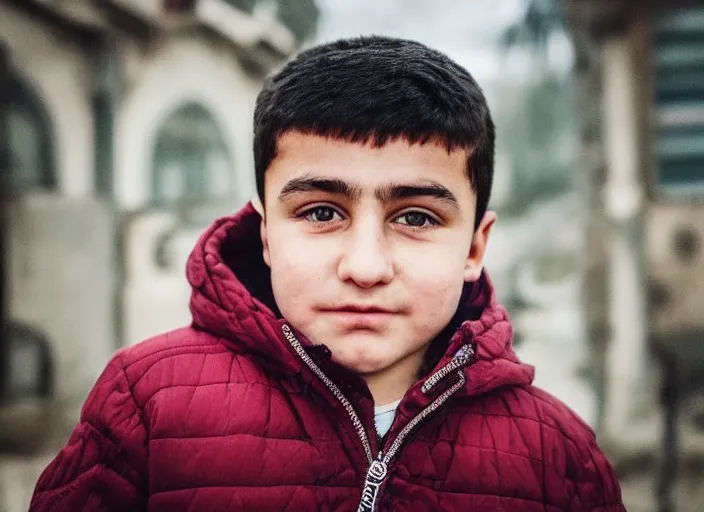 Image similar to professional fine details photo portrait of detailed hasbi hasbullah magomedov from makhachkala, dagestan kid in the postsoviet suburbia, iphone photo, instagram