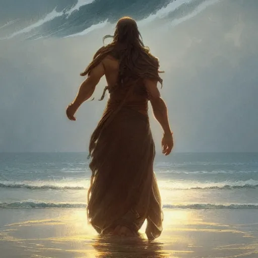 Prompt: Moses crossing a sea, highly detailed, digital painting, artstation, concept art, sharp focus, illustration, art by artgerm and greg rutkowski and alphonse mucha