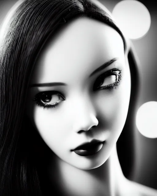 Image similar to black and white dreamy young beautiful female artificial intelligence, cyborg, cinematic, rim light, bokeh, photo - realistic, elegant, high detail, 8 k, masterpiece, photo taken in 1 9 3 0