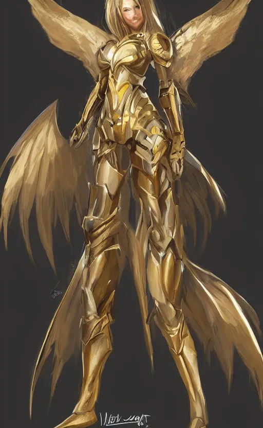 Image similar to Concept art, angel knight girl in golden and cooper armor, artstation trending, highly detailded