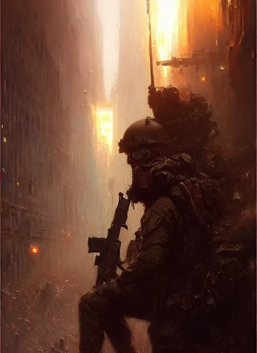 Prompt: an modern soldier in a new york subway in a zombie apocalypse art by greg rutkowski gaston bussiere fantasy soft hair trending on artstation deviantart book cover art concept art key art dramatic volumetric lighting, 4 k, award winning