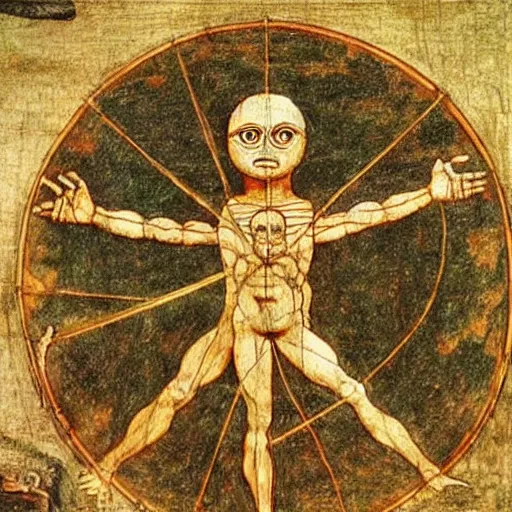 Prompt: Pepe the Frog in The Vitruvian Man - by Leonardo da Vinci