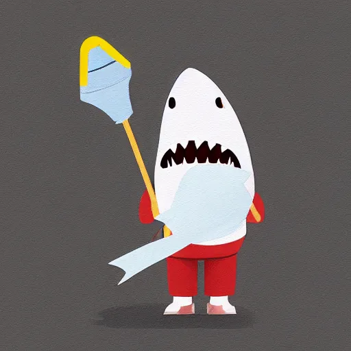 Image similar to Shark in a janitor outfit painting