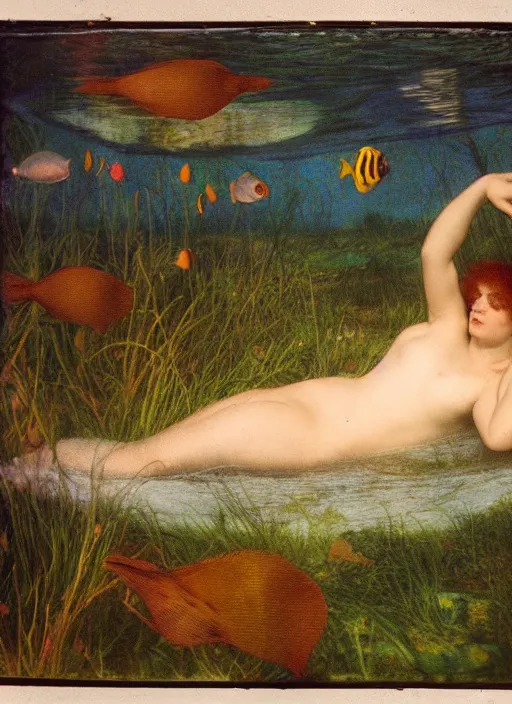 Image similar to under the sea on the seabed amongst the weeds, underwater shot, medium shot, on the bed of the river preraphaelite colour photography by rosetti, 8 k