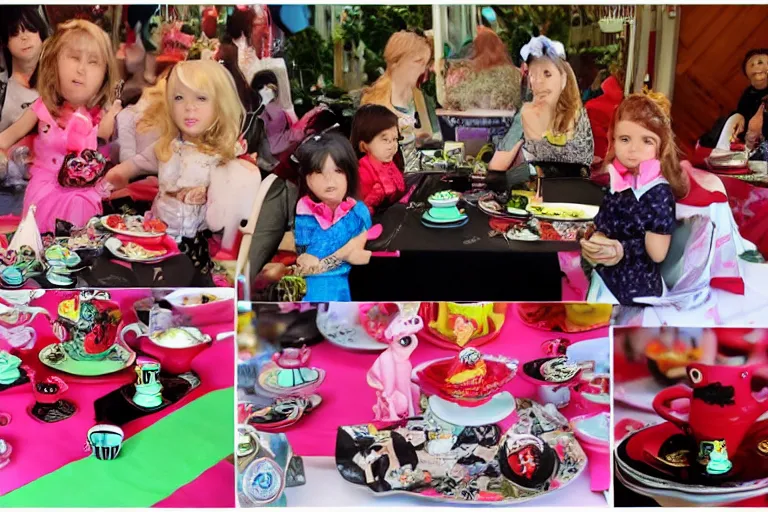 Image similar to Godzilla tea party with Barbie