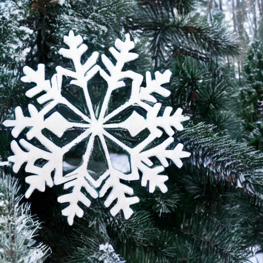 Prompt: snowflake in front of pinetree forrest