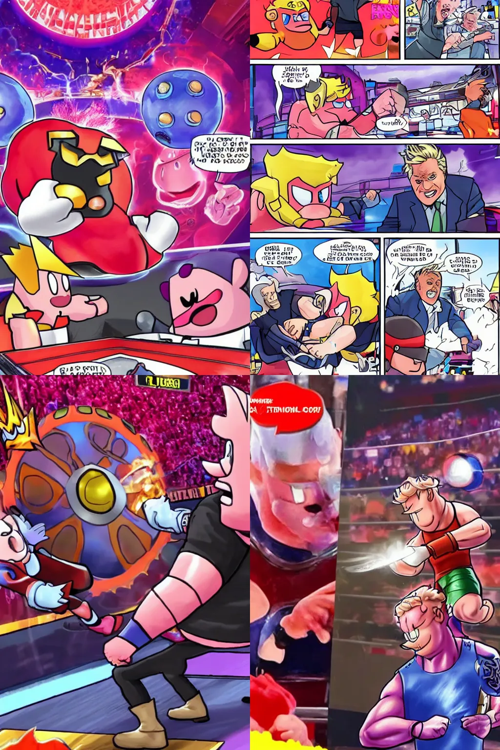Prompt: Hyper realistic kirby fights Gordon Ramsey at Wrestlemania 2022