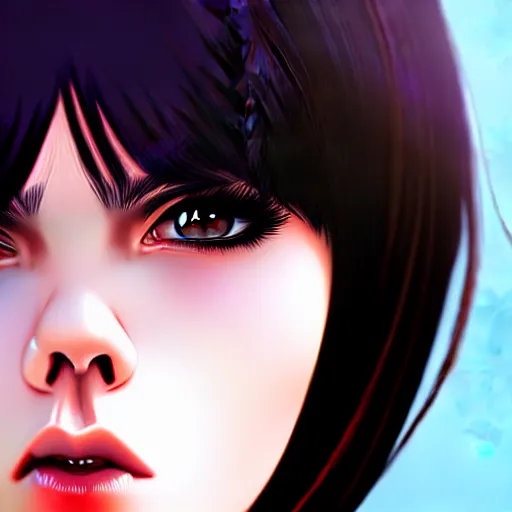 Prompt: close up an angry face female portrait, 20 years old in a scenic environment by Ilya Kuvshinov