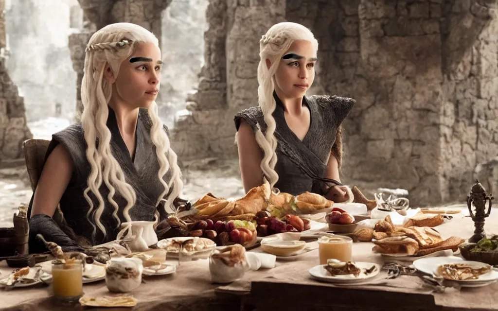 Image similar to daenerys targaryen having breakfast