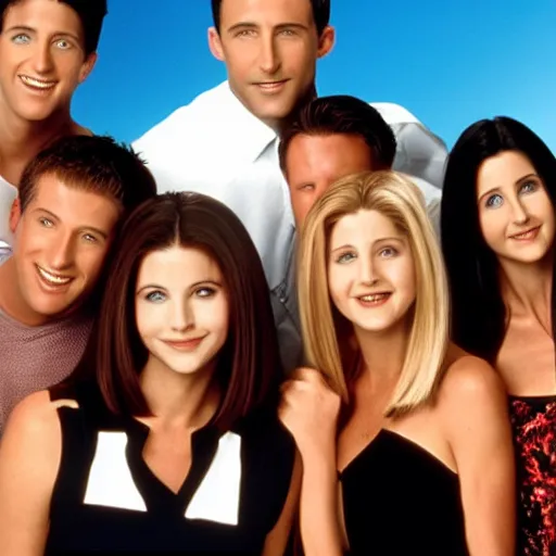 Image similar to the cast of friends and their skin is melting