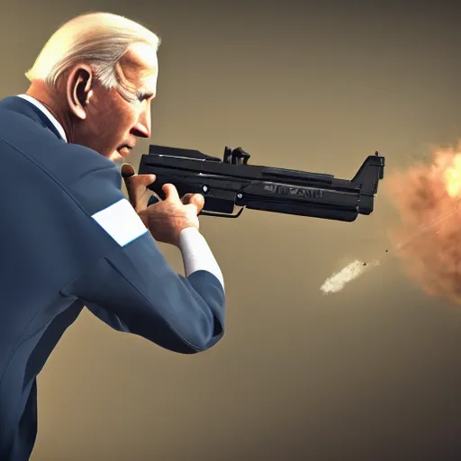 Image similar to adolf hitler shooting joe biden with a pistol, octane render, 4 k, hyper detailed.