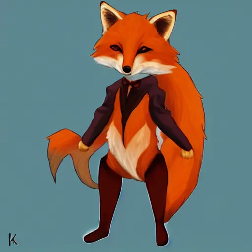 Image similar to an anthropomorphic fox, fursona!!! by kawacy, trending on artstation, full body