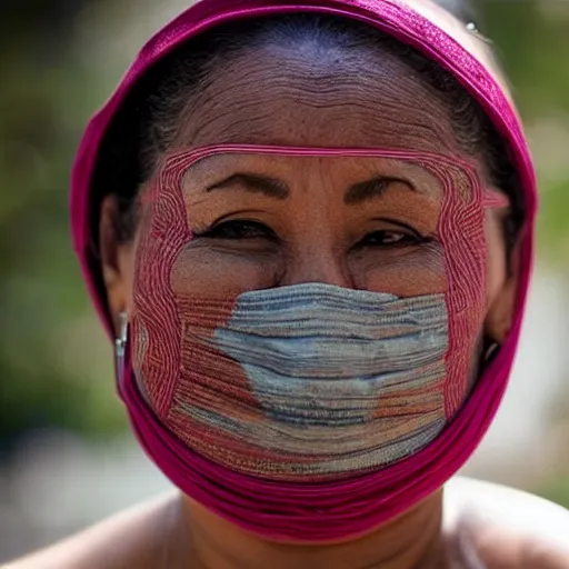 Image similar to a woman with a mask that covers only her forehead