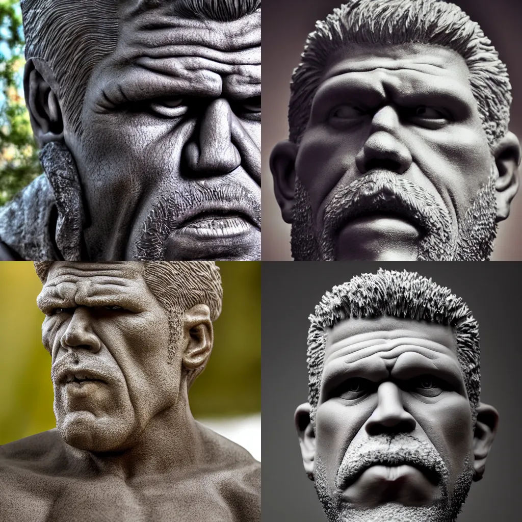 Prompt: sculpture of ron perlman made of hopes and dreams, photo, medium shot, high quality, 4 k,
