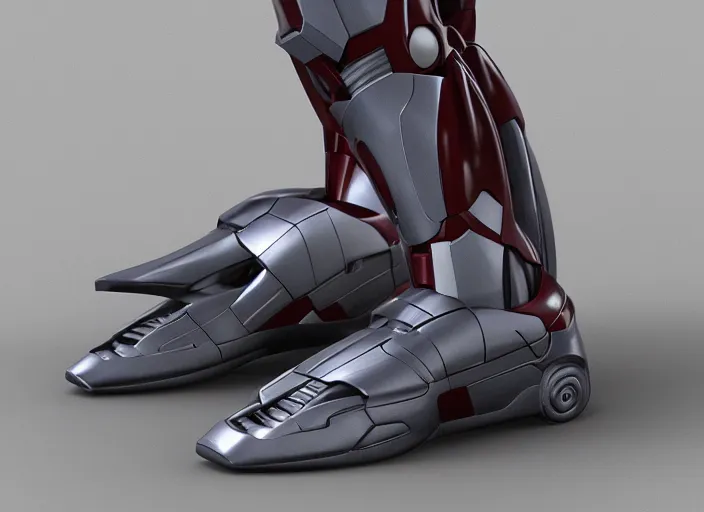 Image similar to sneakers of iron man by tim burton, view from the side, render, cinema 4 d, octane render