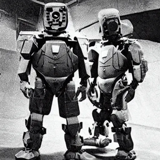 Image similar to robert wyatt in a mech suit, photograph