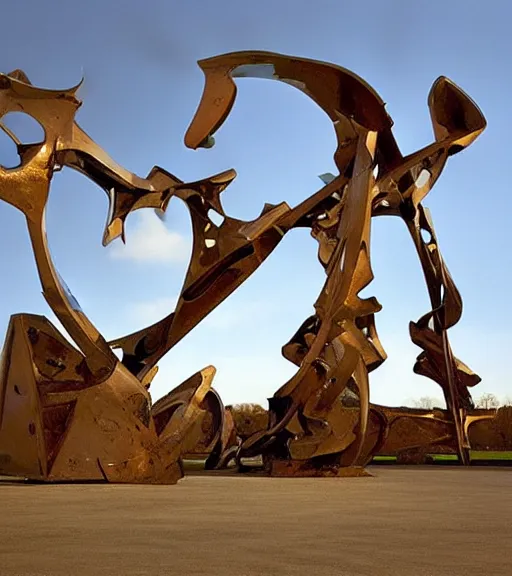 Image similar to to fathom hell or go angelic, just take a pinch of psychedelic. Sir Anthony Caro's colossal sculptural installation on a distant planet in a distant future