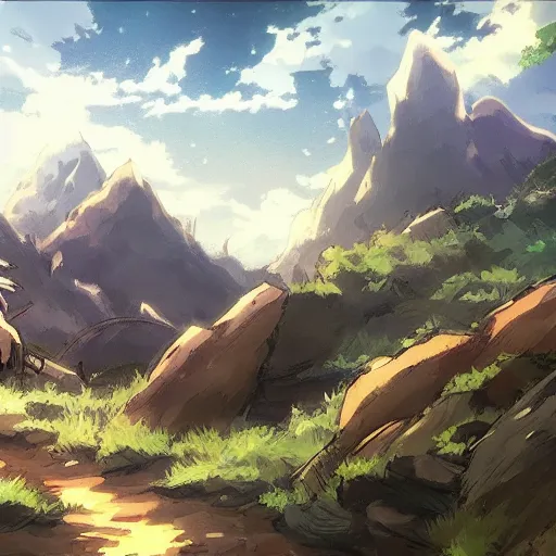 Prompt: a landscape in the style of grimgar