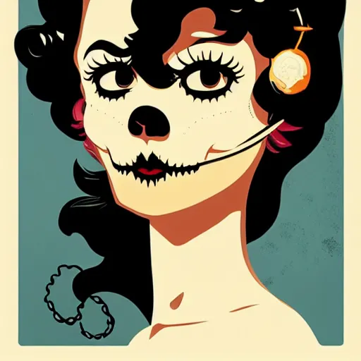 Image similar to portrait skull girl betty boop by petros afshar, tom whalen, jc leyendecker and singer sargent