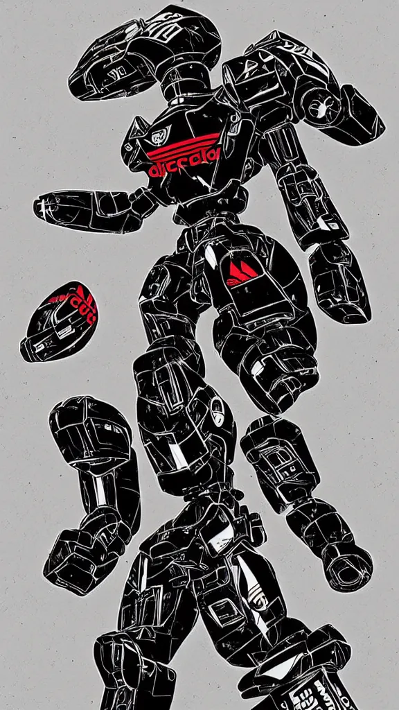 Prompt: Black mecha with adidas logo artwork by Go Nagai