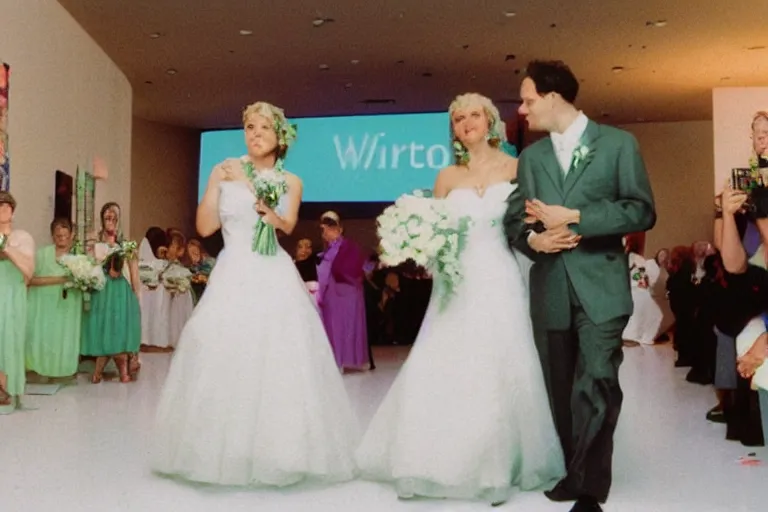 Prompt: microsoft windows 9 5 wedding, vaporwave