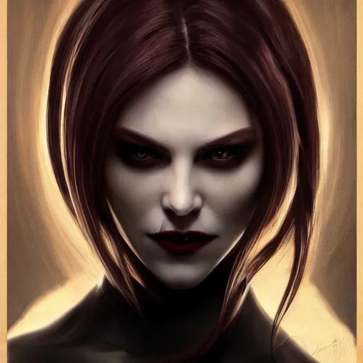 Image similar to perfectly - centered - portrait - photograph of evil sinister vampire, the perfect human female specimen, intricate, elegant, super highly detailed, professional digital painting, artstation, concept art, smooth, sharp focus, no blur, no dof, extreme illustration, unreal engine 5, 8 k, art by artgerm and greg rutkowski and alphonse mucha loish and wlop