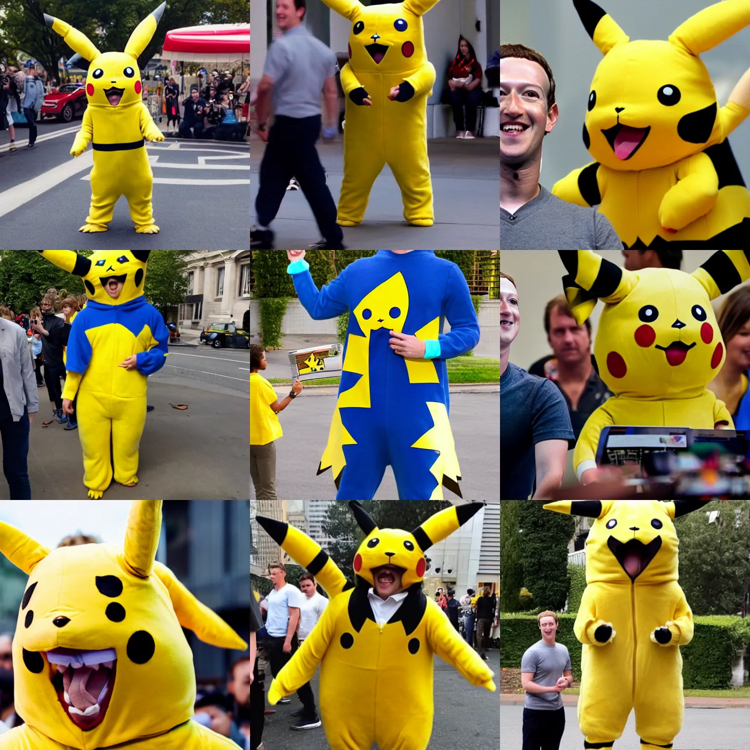 Prompt: Mark Zuckerberg wearing a Pikachu costume