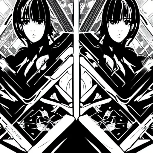 Image similar to beautiful twin sisters hacking into the mainframe of the pentagon, in the style of hiroya oku and riyoko ikeda, black and white, photorealistic, epic, super cool