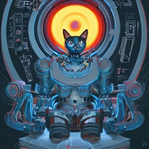 Image similar to a portrait of jinx the black cat as a god of destruction, with an intricate, detailed, urban inspired hiphop robot eye, vector behance hd jesper ejsing, rhads, makoto shinkai, lois van baarle, ilya kuvshinov, rossdraws, hd, 3 2 k, ilya kuvshinov, gustav klimt