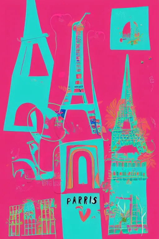 Image similar to minimalist boho style art of colorful paris, illustration, vector art