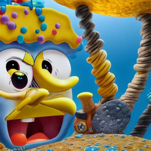 Image similar to Spongebob meets patchy the Pirates, hyper realistic, HD, HQ, photo realistic