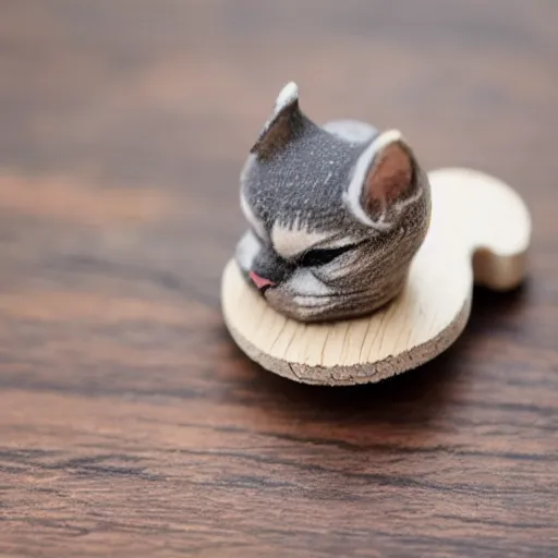 Prompt: A small miniature of a cat toy made of wood