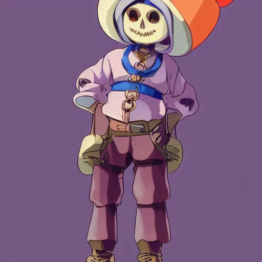 Image similar to cute little boy wearing an skull mask and dressed in an nun outfit in desert, purple color palette, artwork made in made in abyss art style, inspired in ddtank and hirohiko araki, ray tracing, soft details, anatomically correct